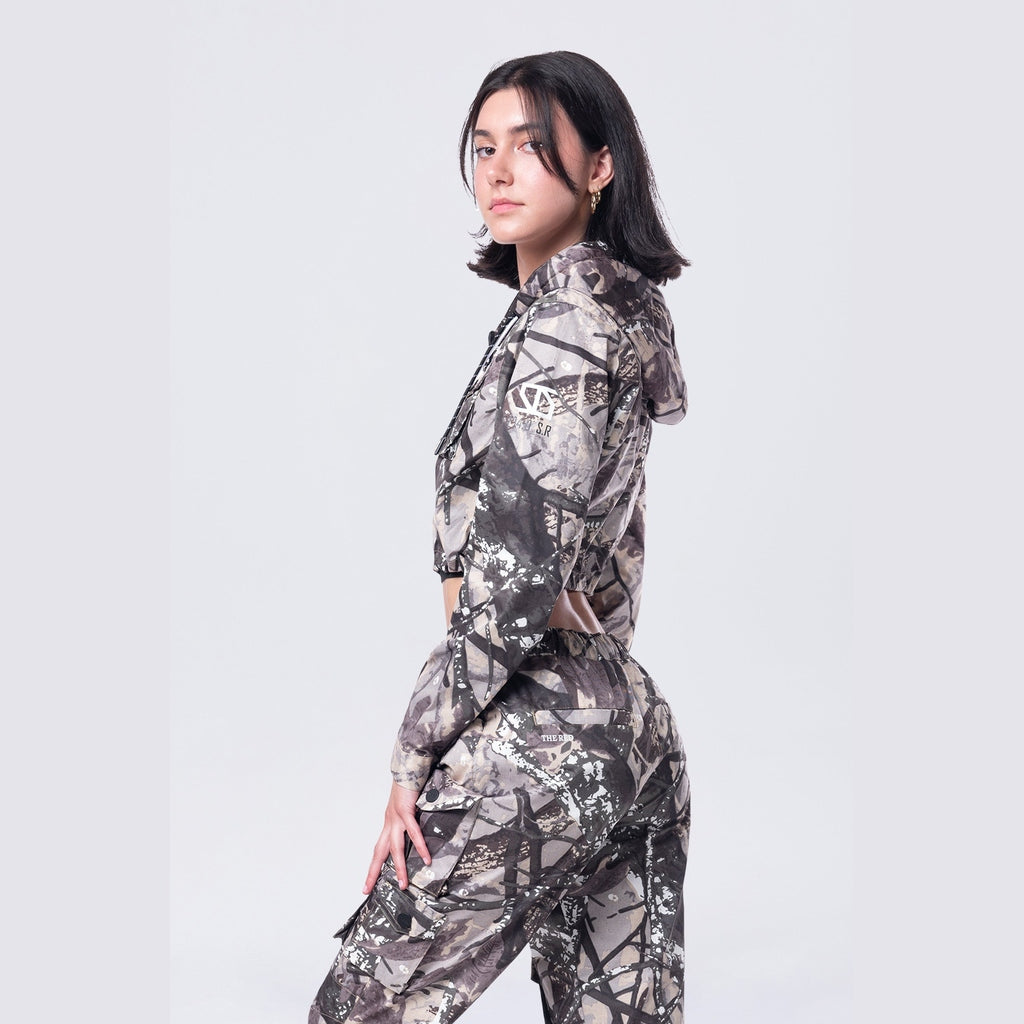 Smoke Rise RED Hooded Utility Full Zip Jacket - Olive Hunting Camo