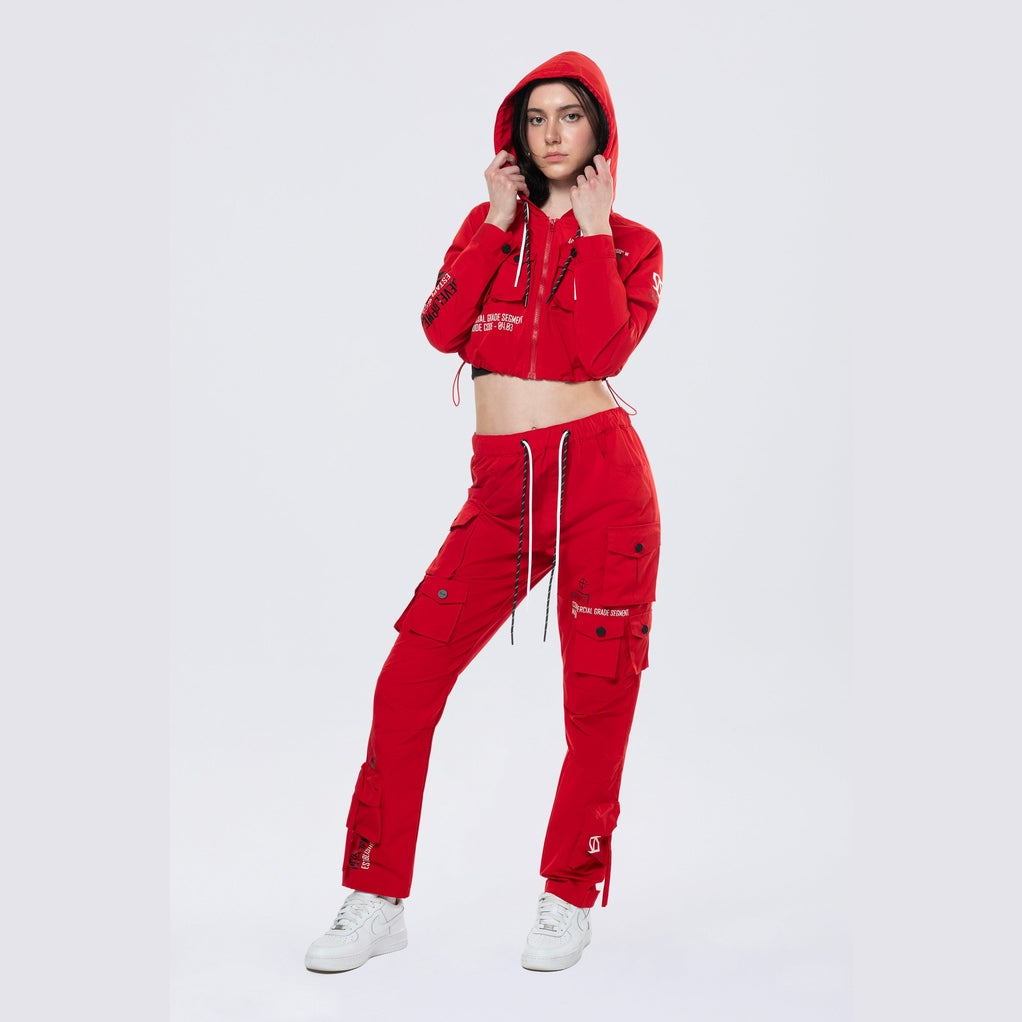 Smoke Rise RED Hooded Utility Full Zip Jacket - True Red
