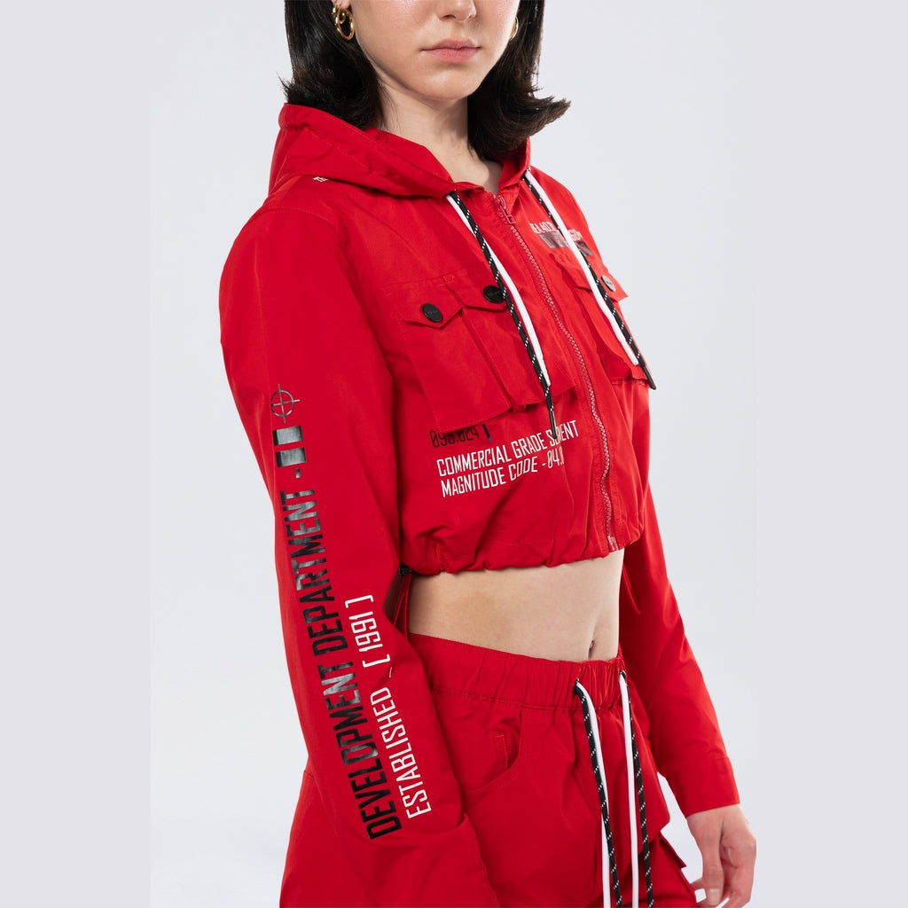 Smoke Rise RED Hooded Utility Full Zip Jacket - True Red