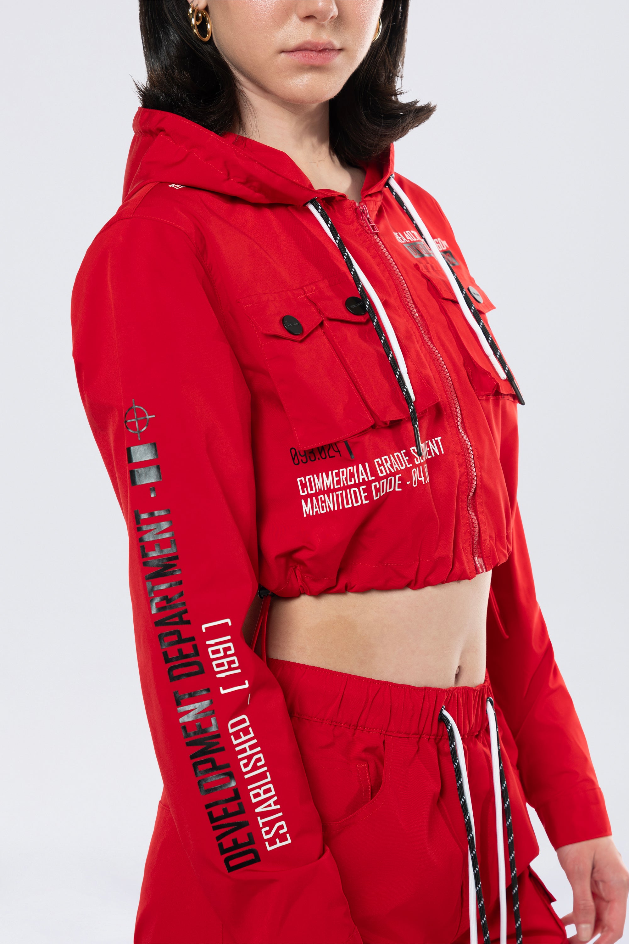 Hooded Utility Full Zip Jacket - True Red