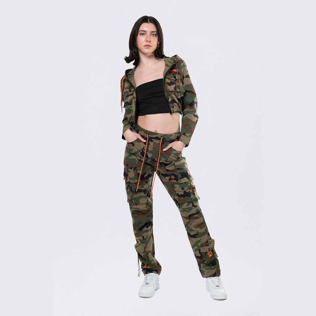 Smoke Rise RED Hooded Utility Full Zip Jacket - Wood Camo