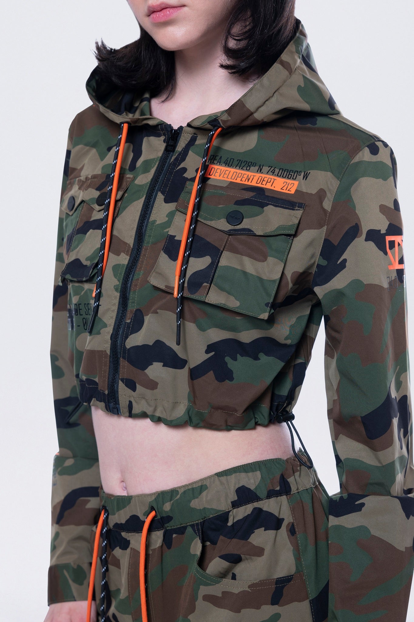 Smoke Rise RED Hooded Utility Full Zip Jacket - Wood Camo