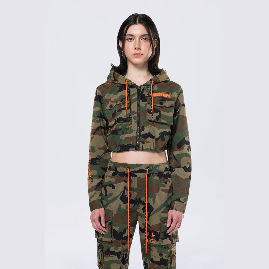 Smoke Rise RED Hooded Utility Full Zip Jacket - Wood Camo