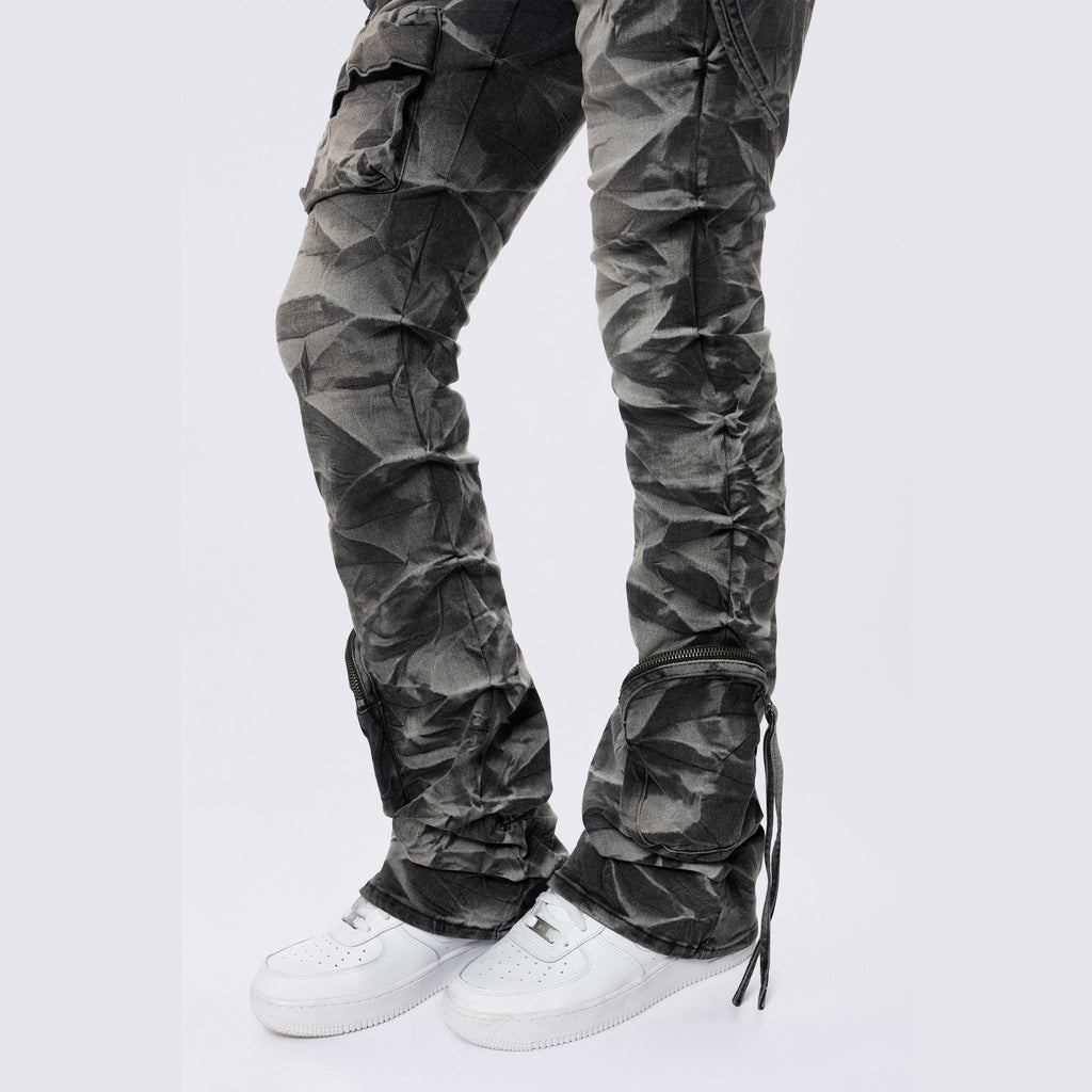 Smoke Rise RED High Rise Stacked Cargo Jeans - Gail Black