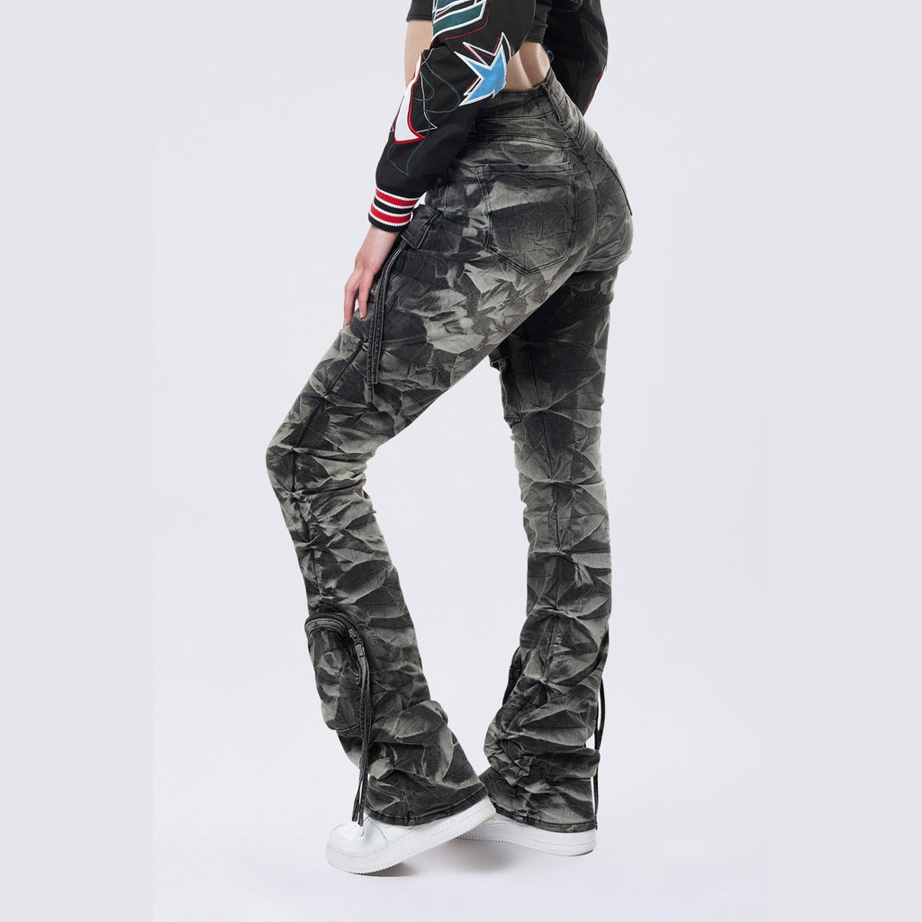 Smoke Rise RED High Rise Stacked Cargo Jeans - Gail Black