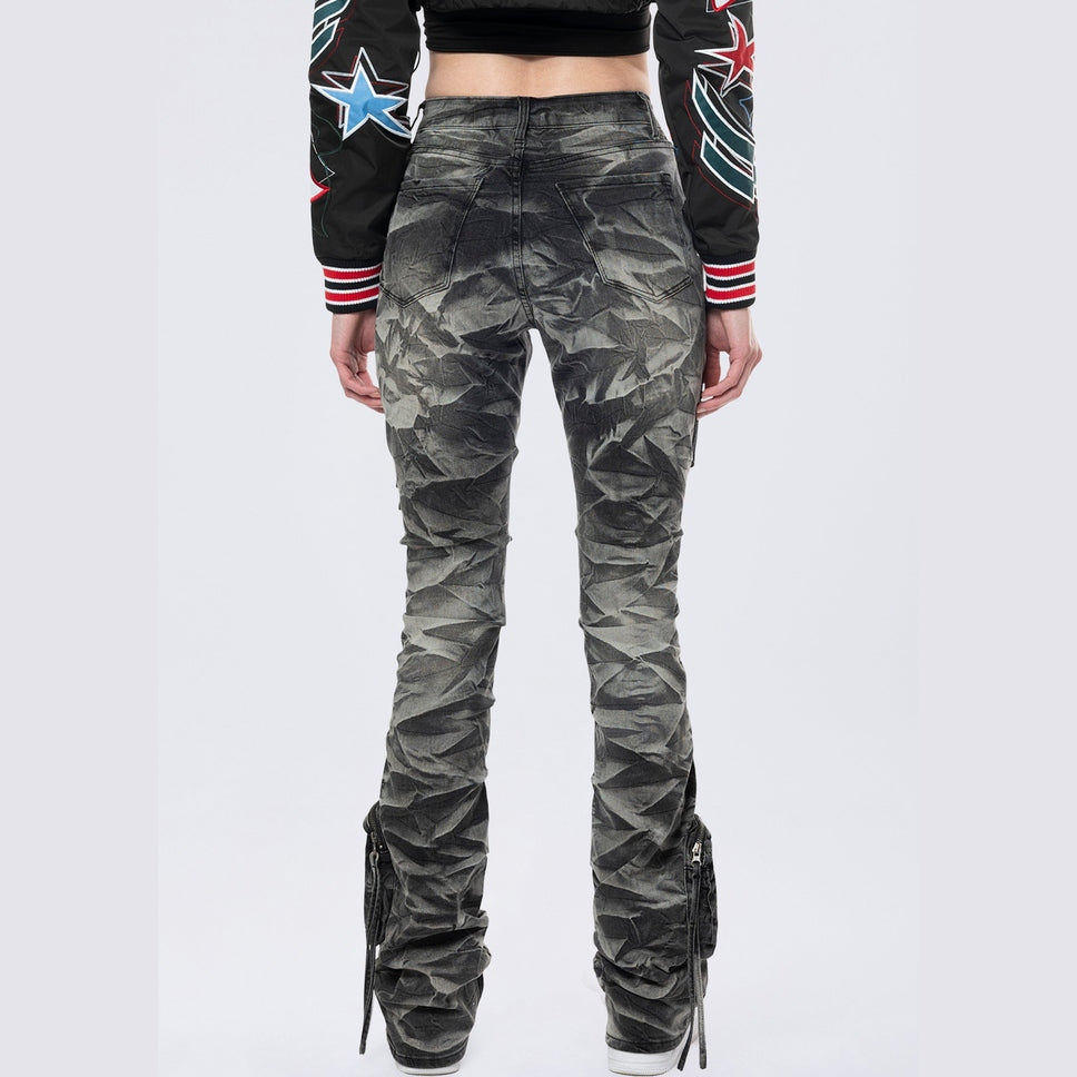 Smoke Rise RED High Rise Stacked Cargo Jeans - Gail Black