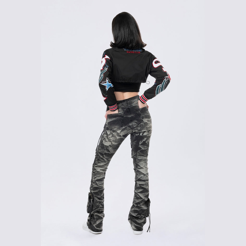 Smoke Rise RED High Rise Stacked Cargo Jeans - Gail Black