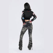 Smoke Rise RED High Rise Stacked Cargo Jeans - Gail Black