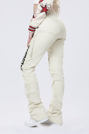 High Rise Stacked Utility Twill Pants - Ecru
