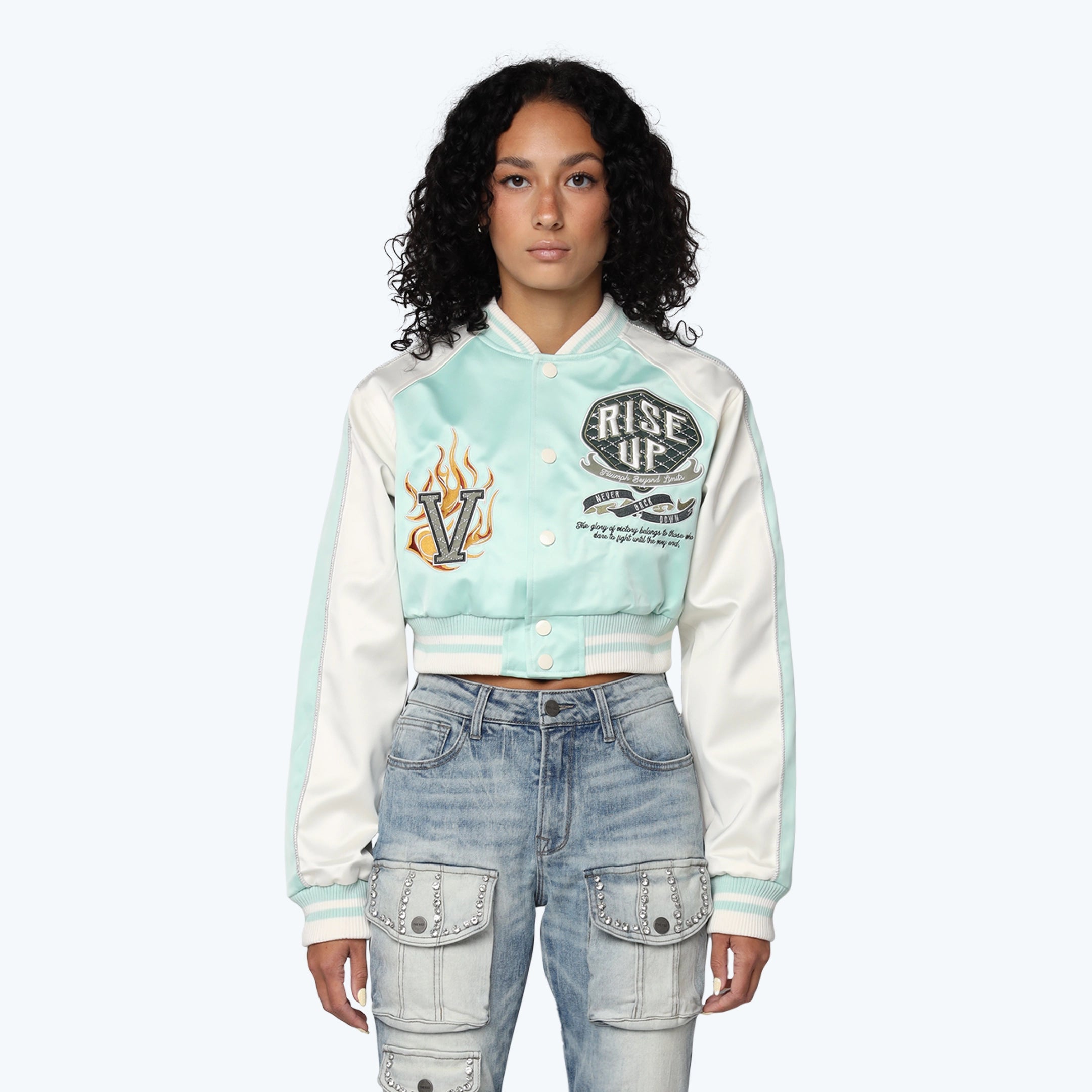 Varsity Cropped Light Jacket - Aqua Mint