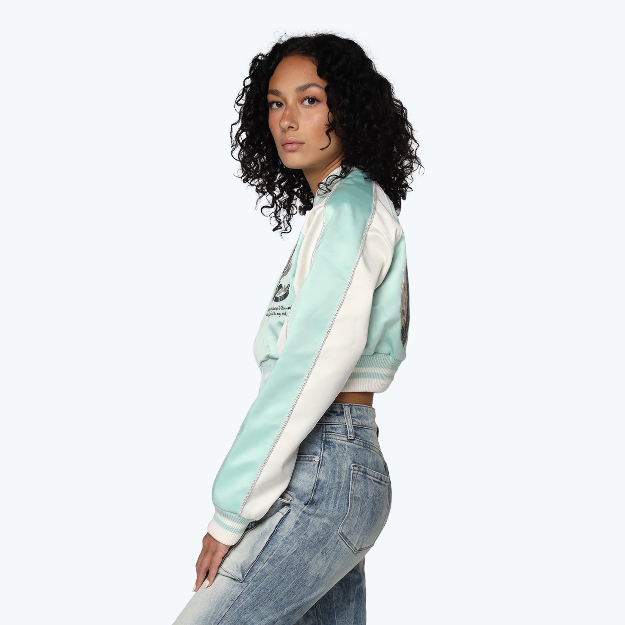 Varsity Cropped Light Jacket - Aqua Mint