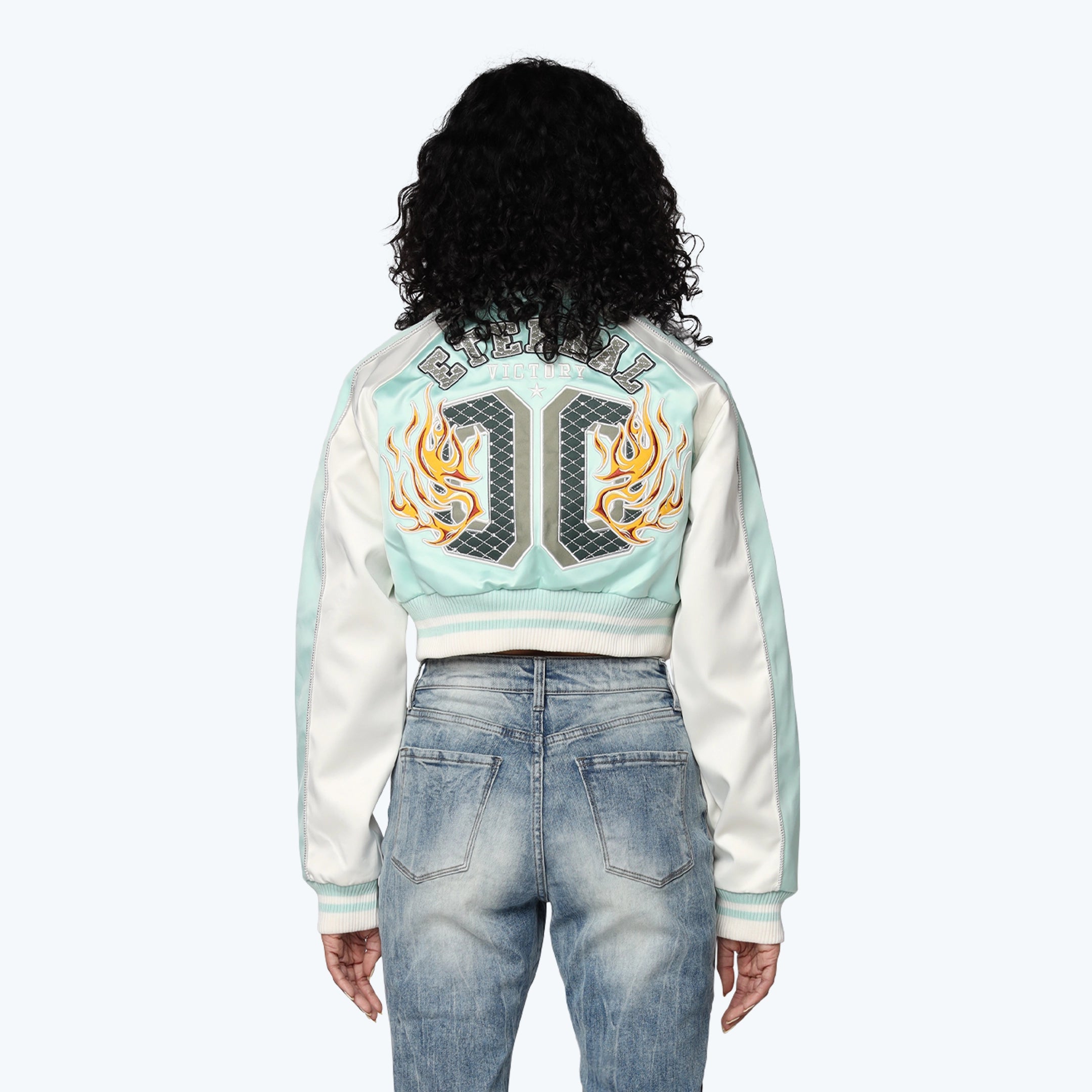 Varsity Cropped Light Jacket - Aqua Mint
