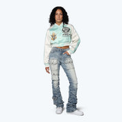 Varsity Cropped Light Jacket - Aqua Mint