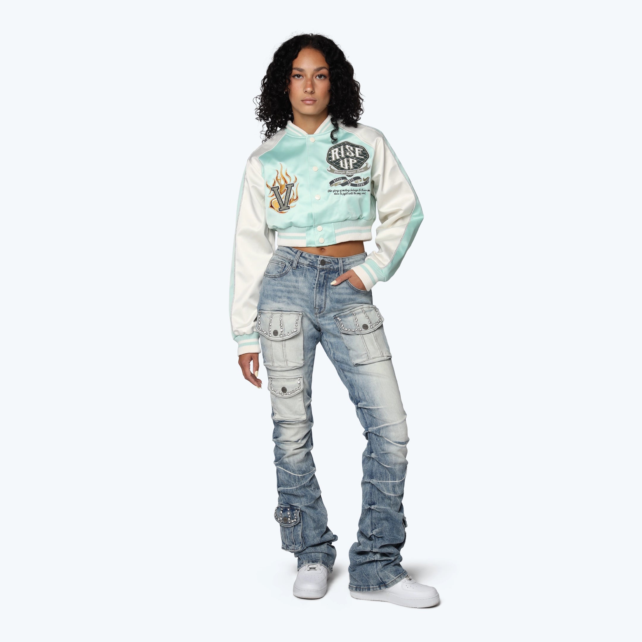 Varsity Cropped Light Jacket - Aqua Mint