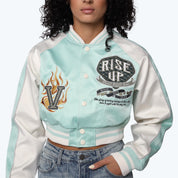 Varsity Cropped Light Jacket - Aqua Mint