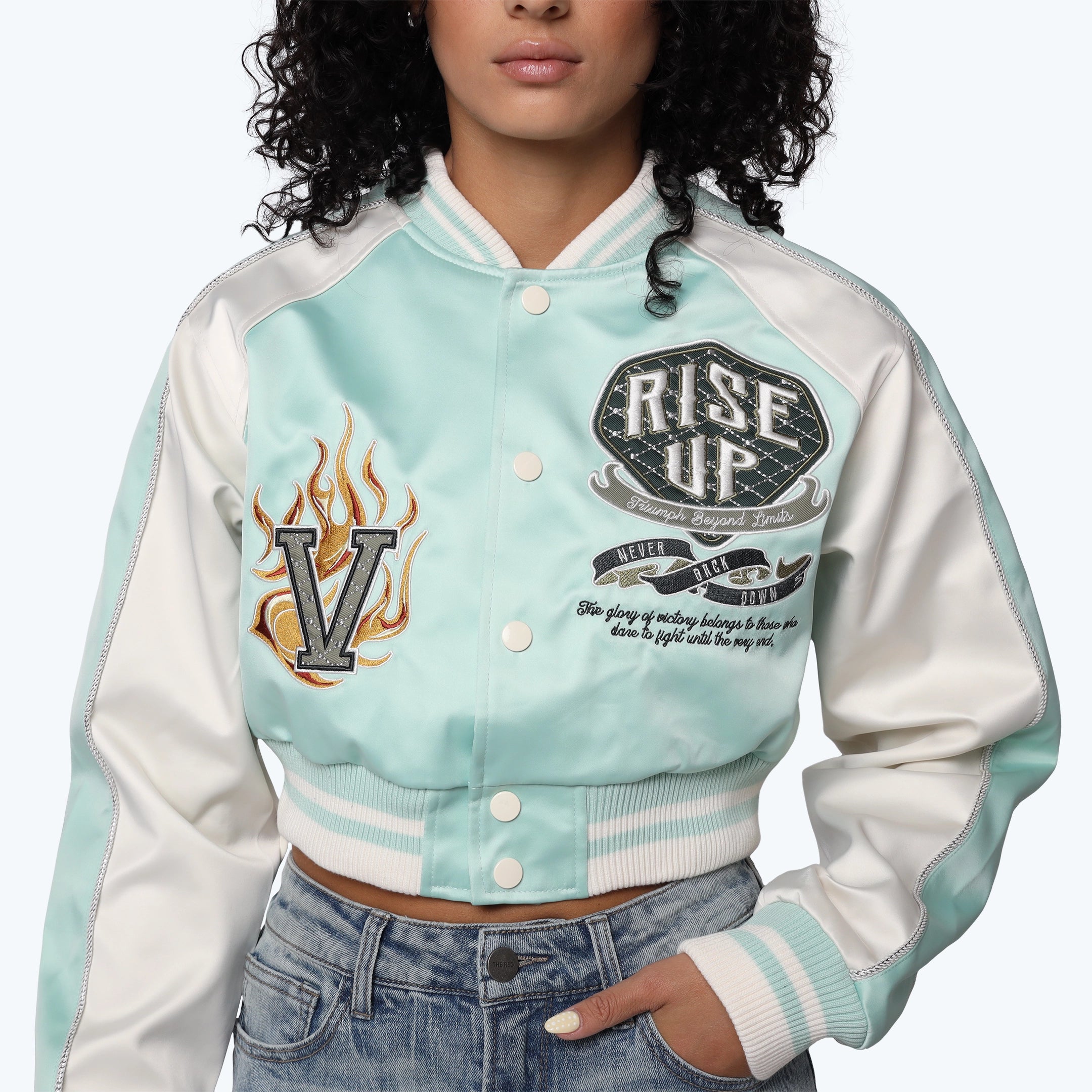 Varsity Cropped Light Jacket - Aqua Mint
