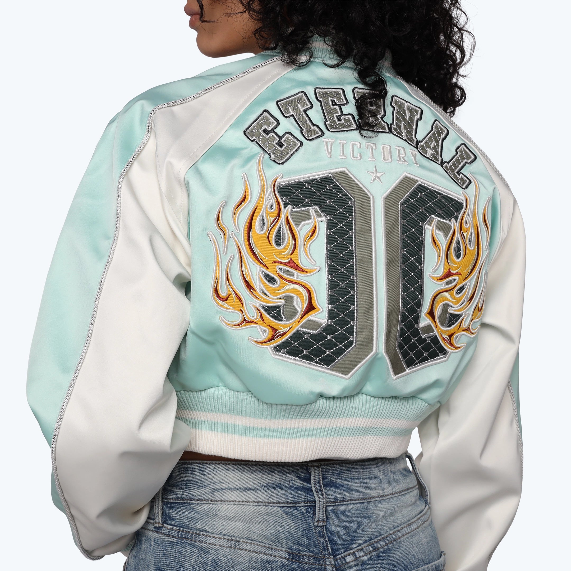 Varsity Cropped Light Jacket - Aqua Mint