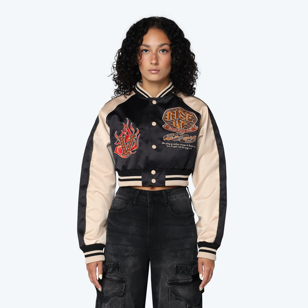 Varsity Cropped Light Jacket - Black