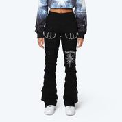 High Rise Stacked Rhinestone Jeans - Deep Black