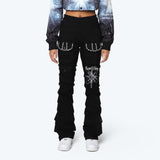 High Rise Stacked Rhinestone Jeans - Deep Black