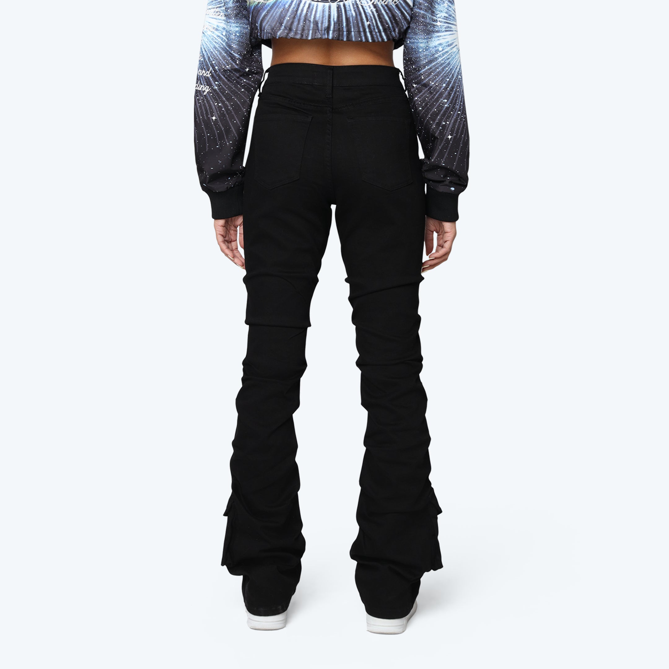 High Rise Stacked Rhinestone Jeans - Deep Black
