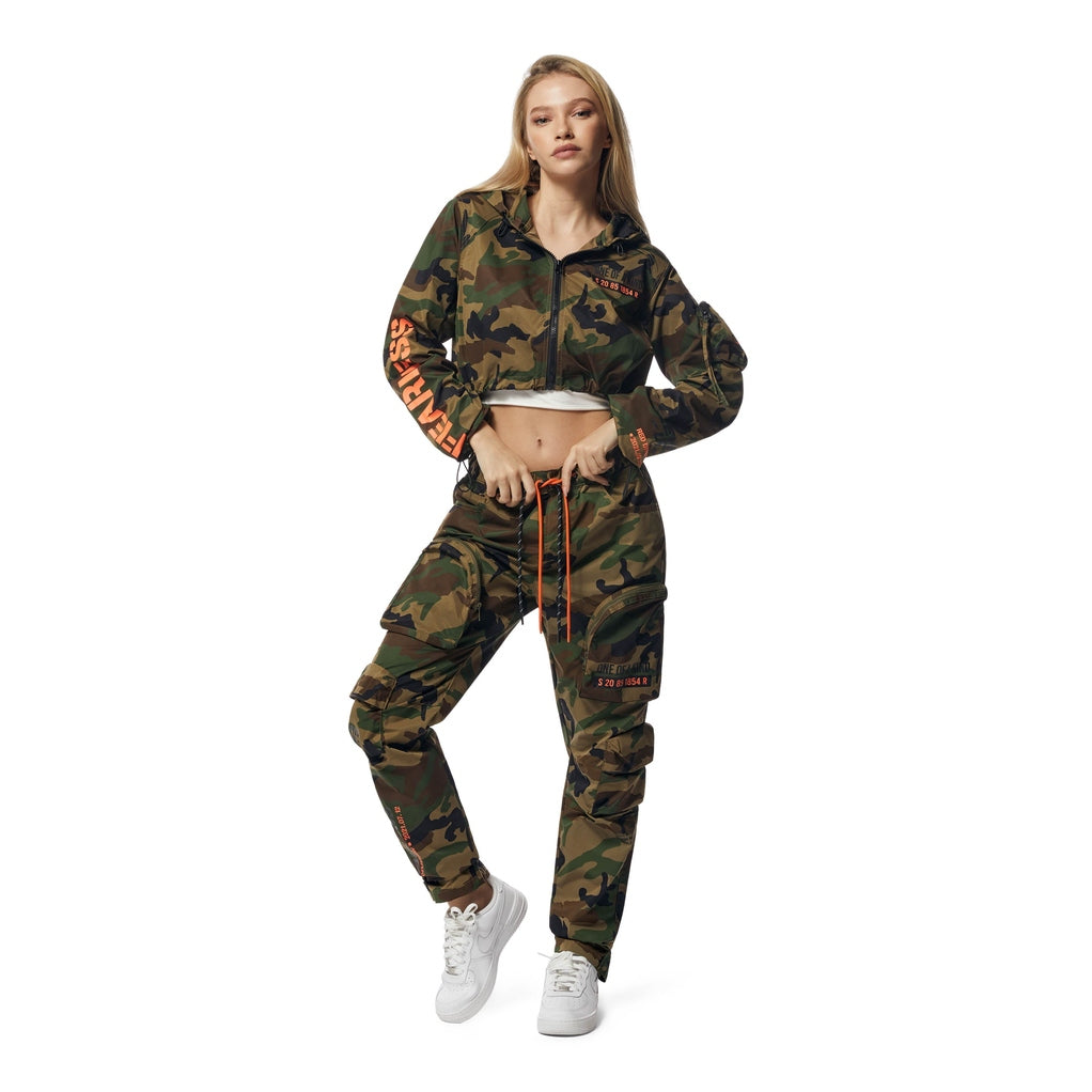 Smoke Rise RED Windbreaker Relaxed Slouch Cargo Pants - Wood Camo