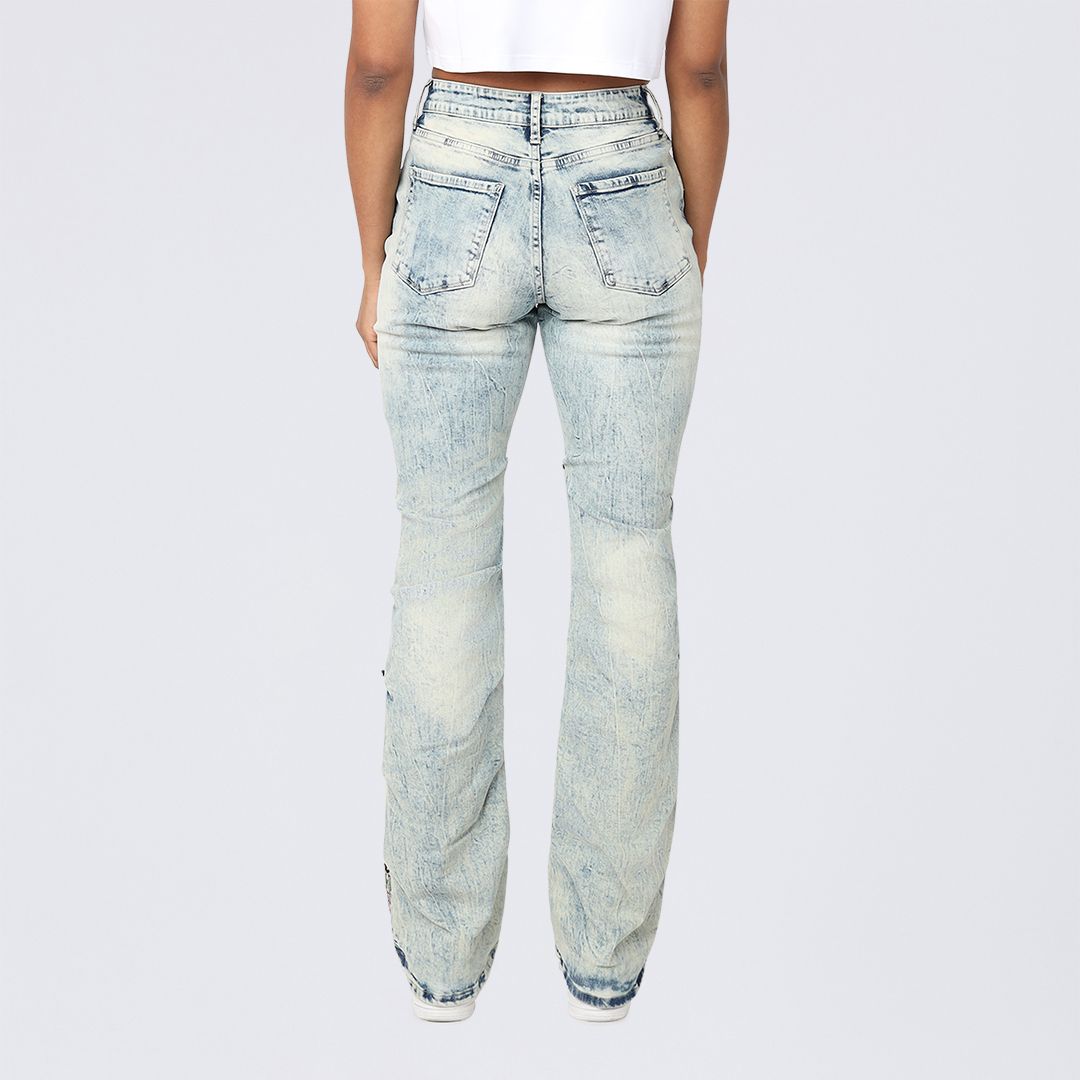 High Rise Bootcut Stacked Tapestry Jeans