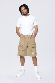 Doodle Graphic Resort Twill Shorts - Khaki