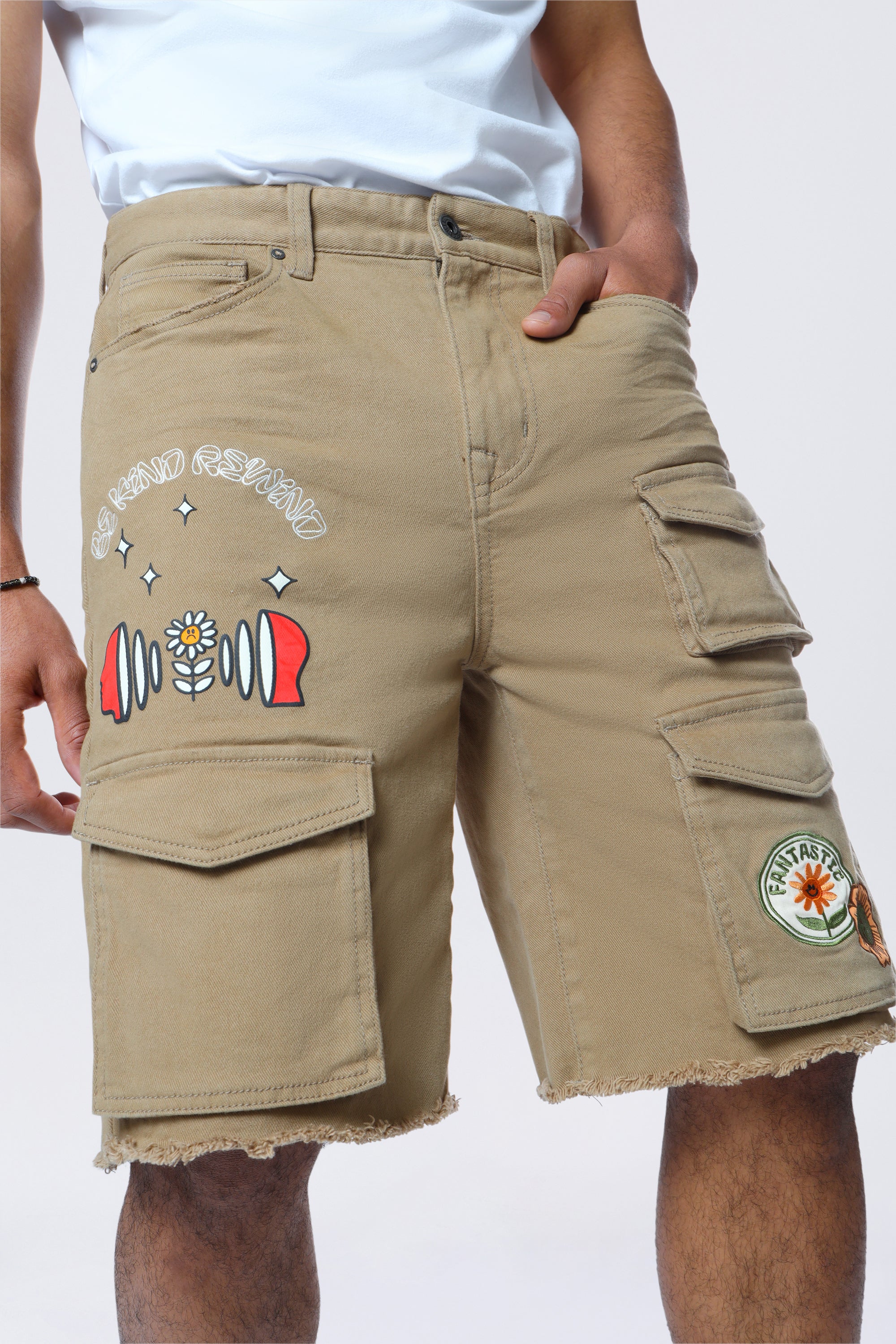 Doodle Graphic Resort Twill Shorts - Khaki