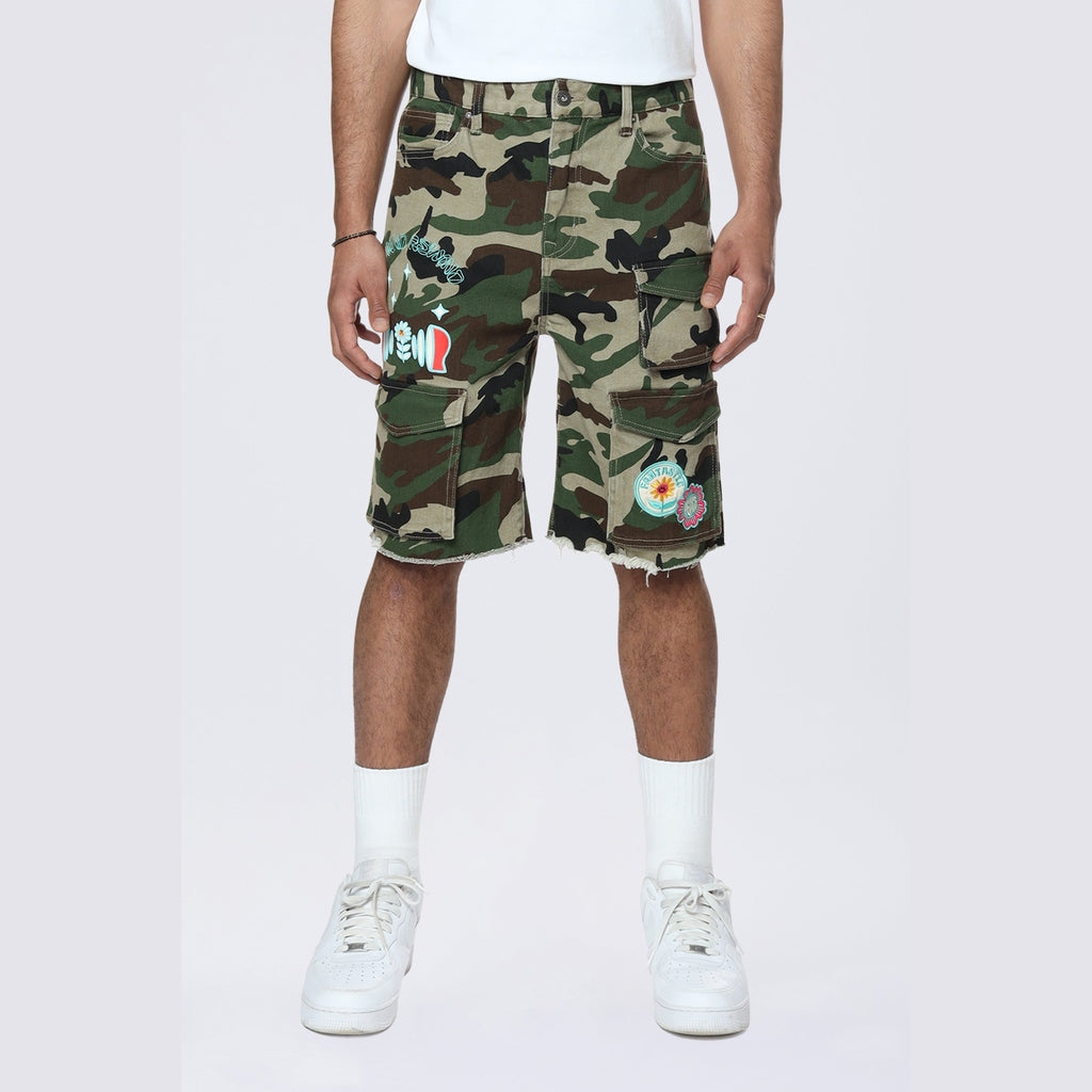 Smoke Rise Doodle Graphic Resort Twill Shorts - Wood Camo