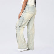 High Rise Wide Leg Mult Pocket Jeans