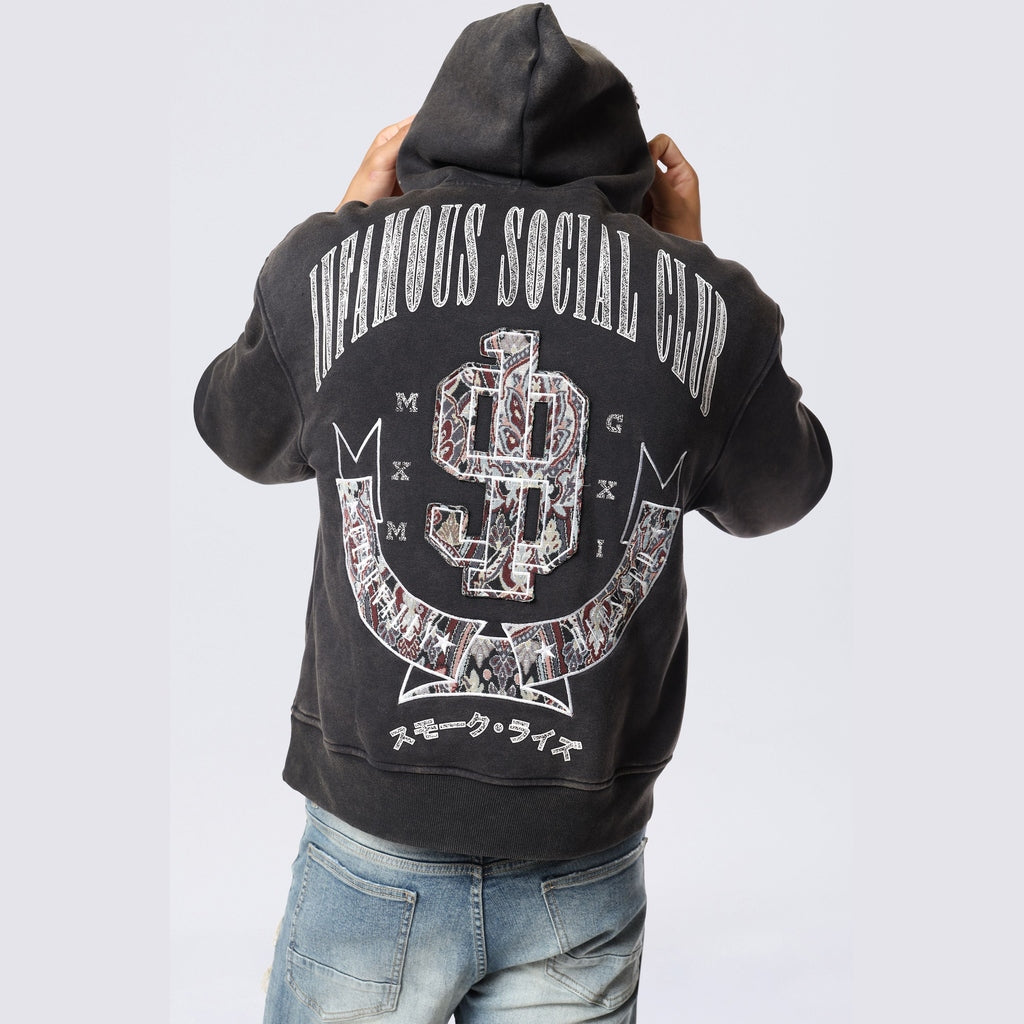 Smoke Rise Tapestry Varsity Hoodie - Black