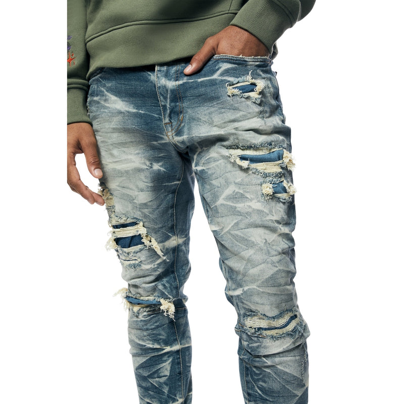 Lightning Effect Denim Jeans - Hunter Blue
