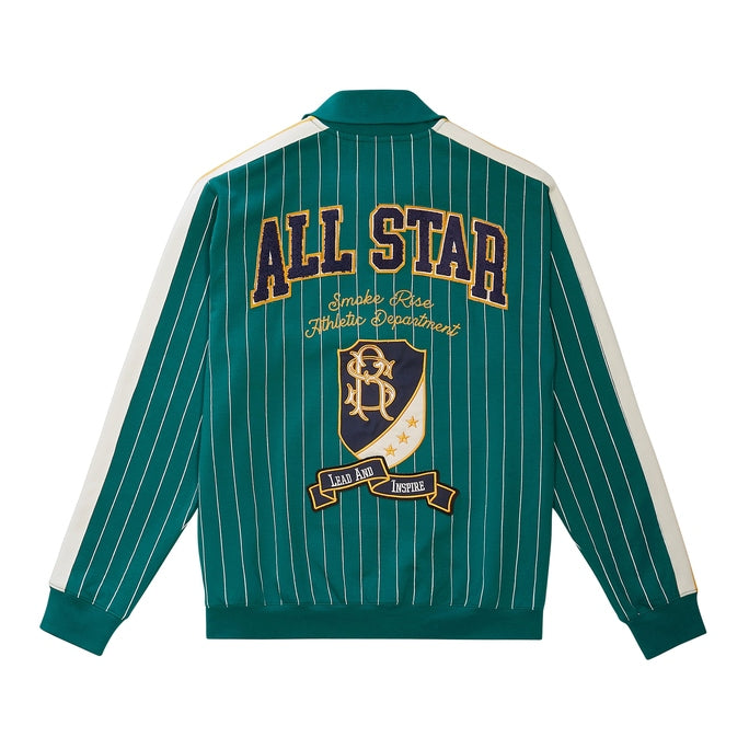 Smoke Rise Pin Striped Varsity Track Jacket - Alpine Green