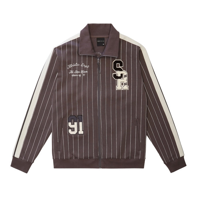 Smoke Rise Pin Striped Varsity Track Jacket - Pavement