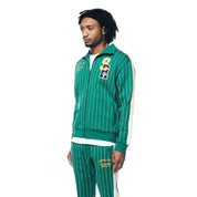 Smoke Rise Pin Striped Varsity Track Jacket - Alpine Green