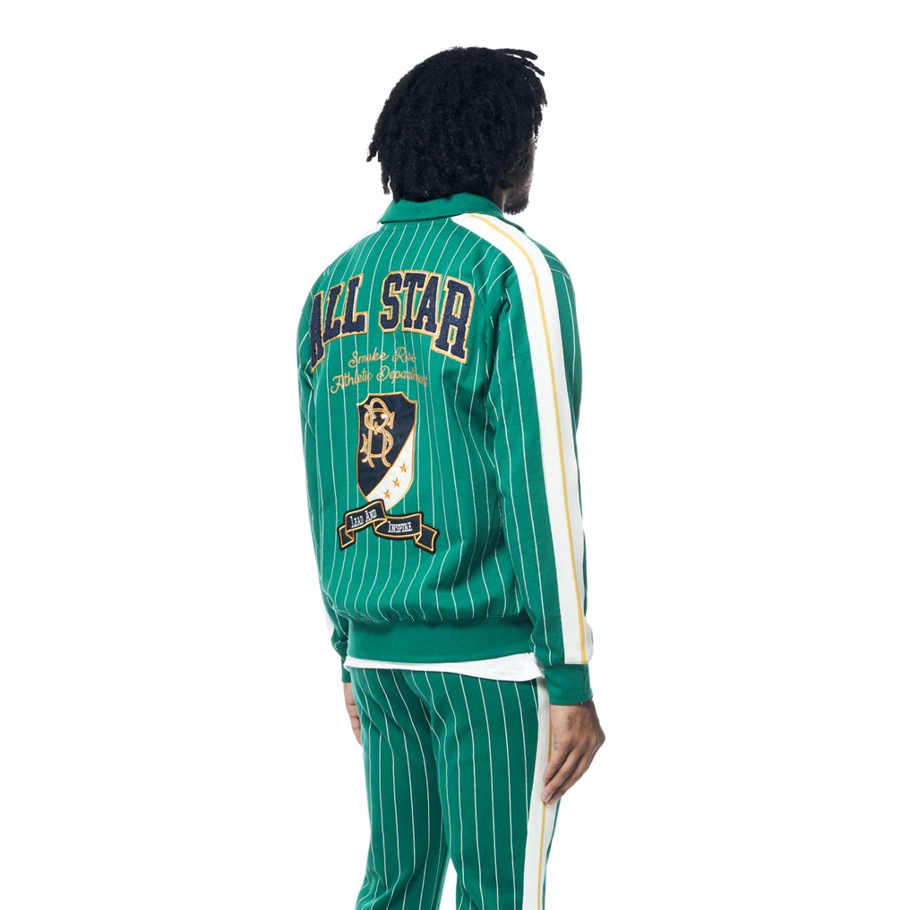 Smoke Rise Pin Striped Varsity Track Jacket - Alpine Green