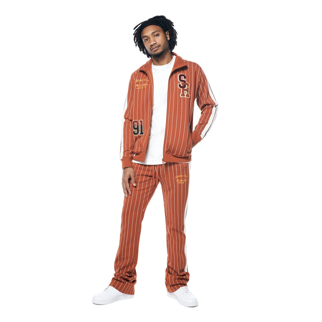 Smoke Rise Pin Striped Varsity Track Jacket - Cinnamon