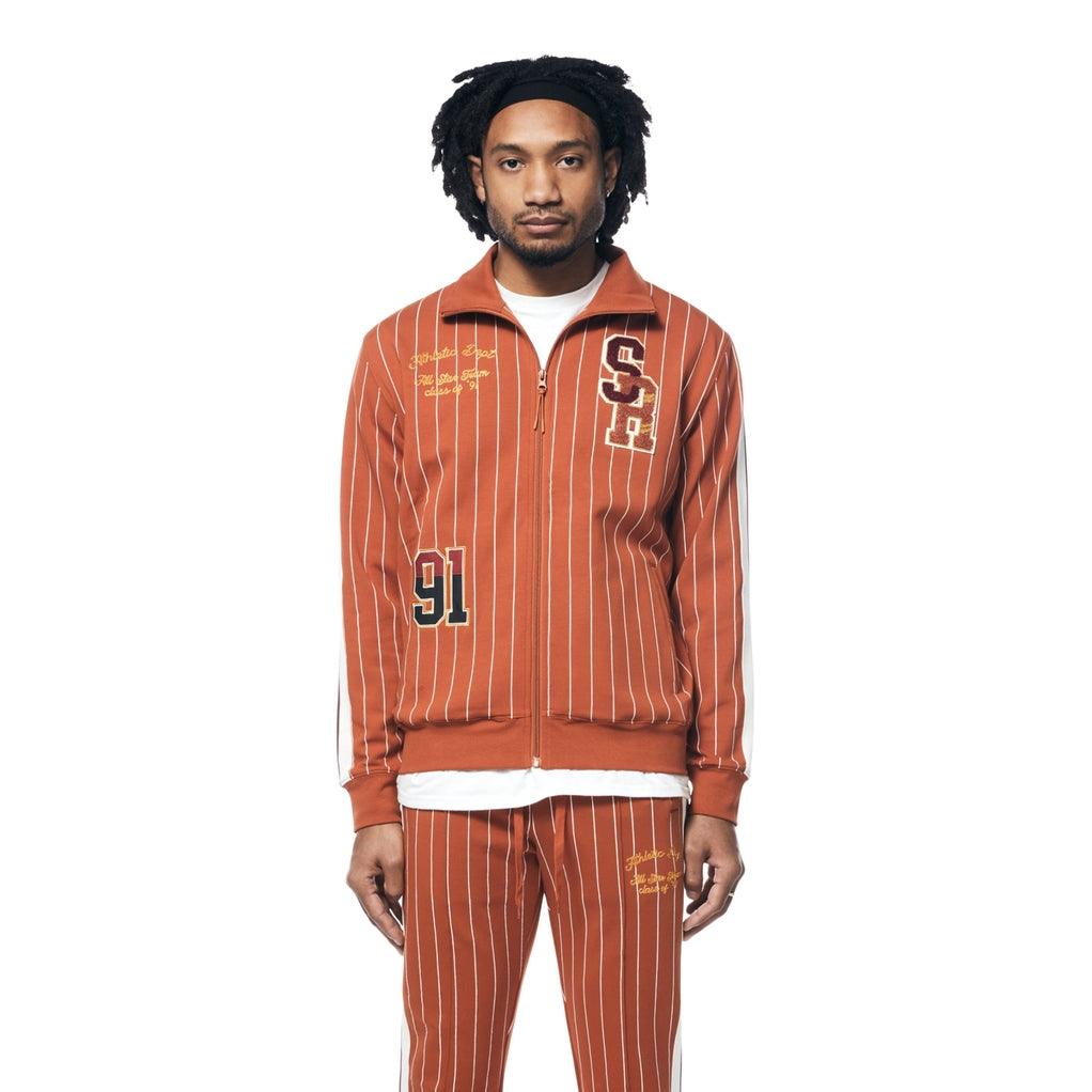 Smoke Rise Pin Striped Varsity Track Jacket - Cinnamon