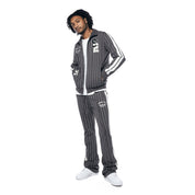 Smoke Rise Pin Striped Varsity Track Jacket - Pavement