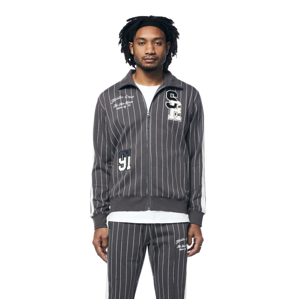 Smoke Rise Pin Striped Varsity Track Jacket - Pavement