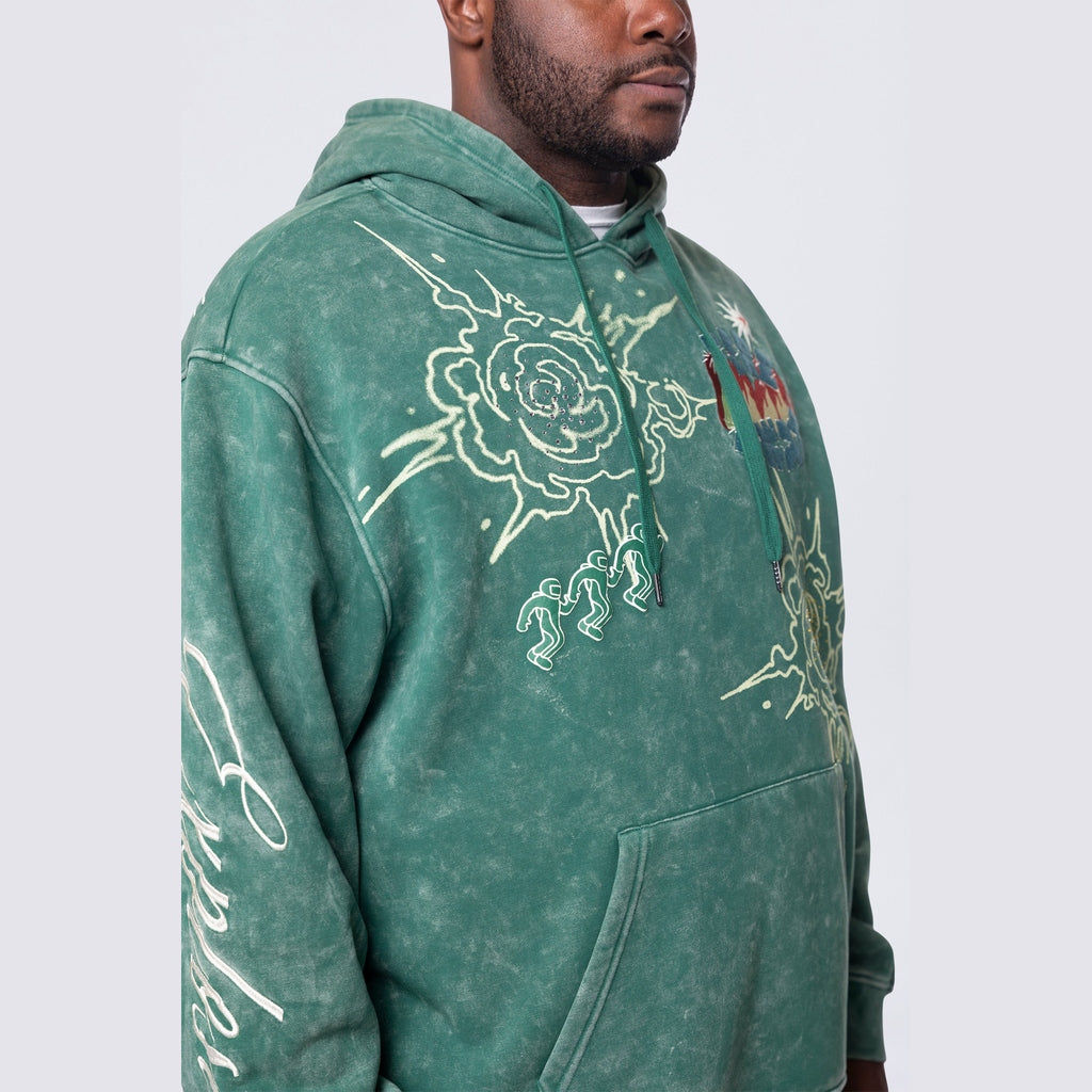 Smoke Rise Big and Tall Big and Tall - Rhinestone Dystopia Hoodie - Celtic Green