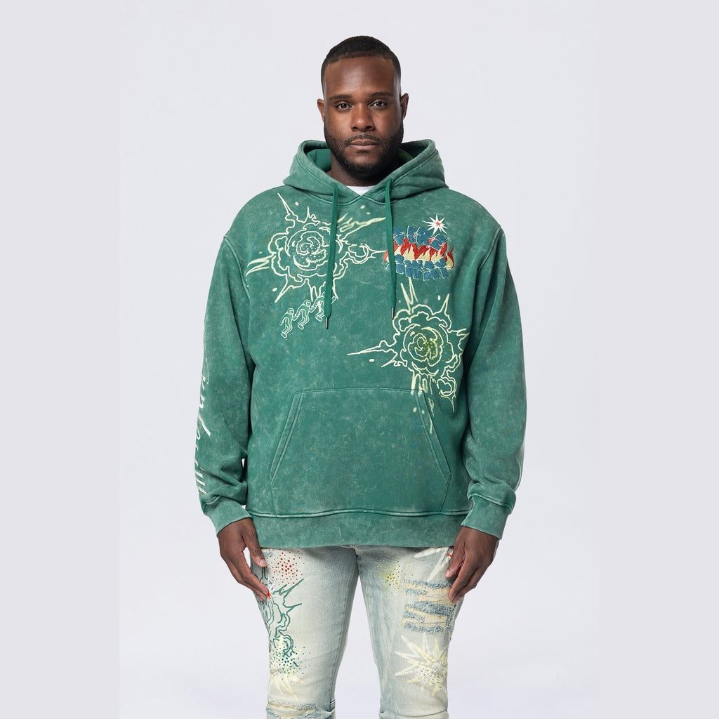 Smoke Rise Big and Tall Big and Tall - Rhinestone Dystopia Hoodie - Celtic Green