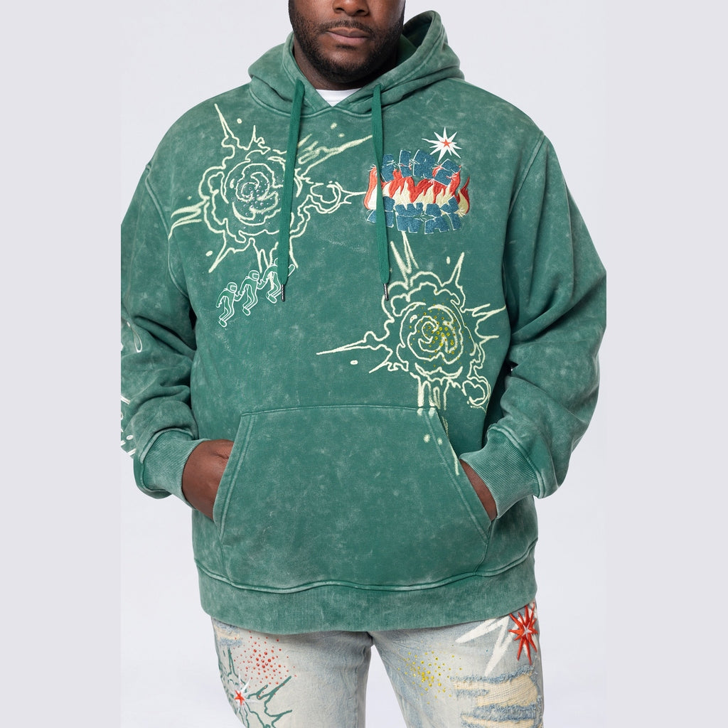 Smoke Rise Big and Tall Big and Tall - Rhinestone Dystopia Hoodie - Celtic Green