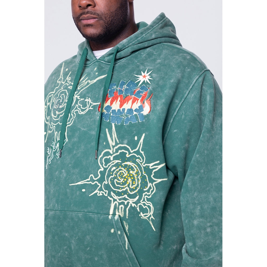 Smoke Rise Big and Tall Big and Tall - Rhinestone Dystopia Hoodie - Celtic Green