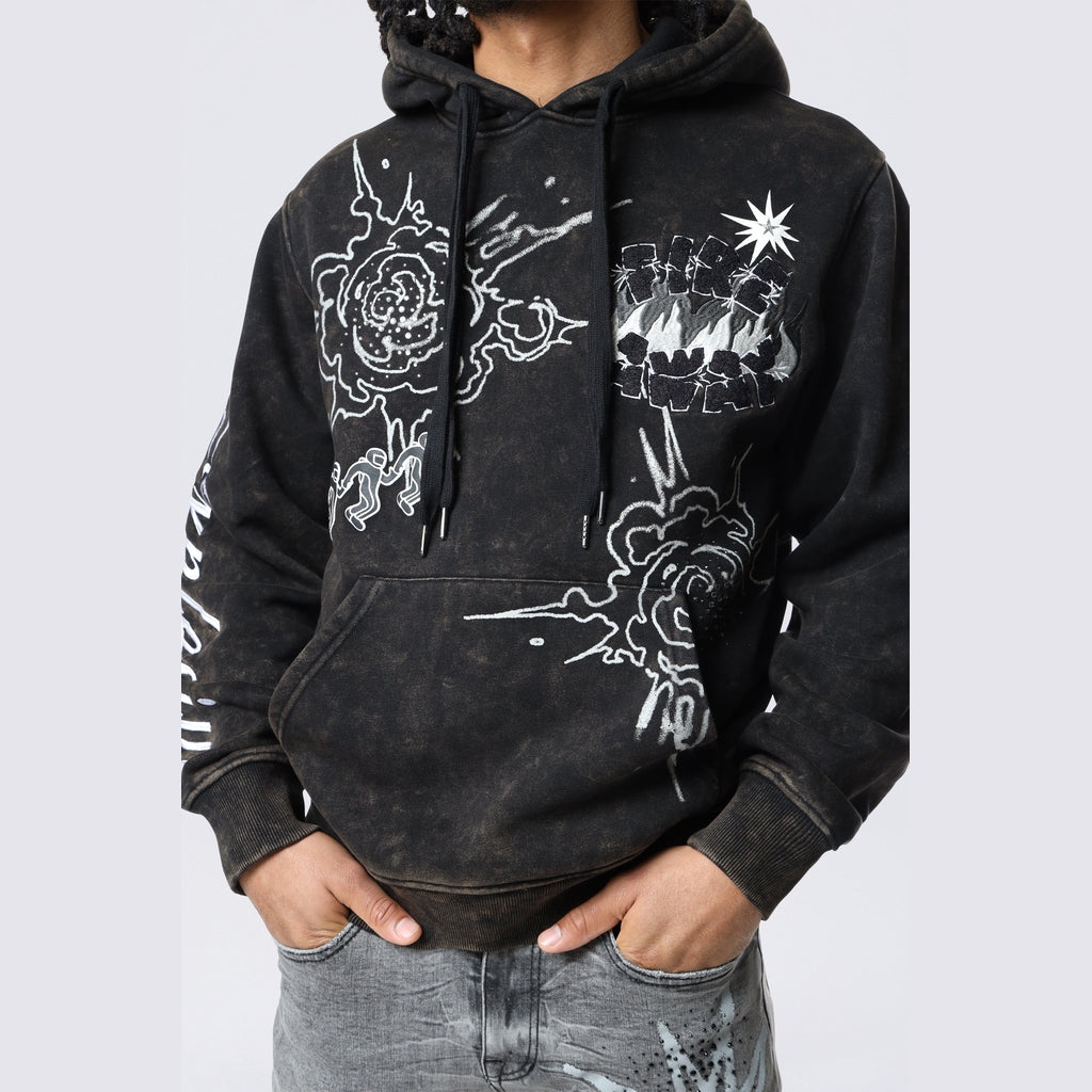 Smoke Rise Rhinestone Dystopia Hoodie - Black