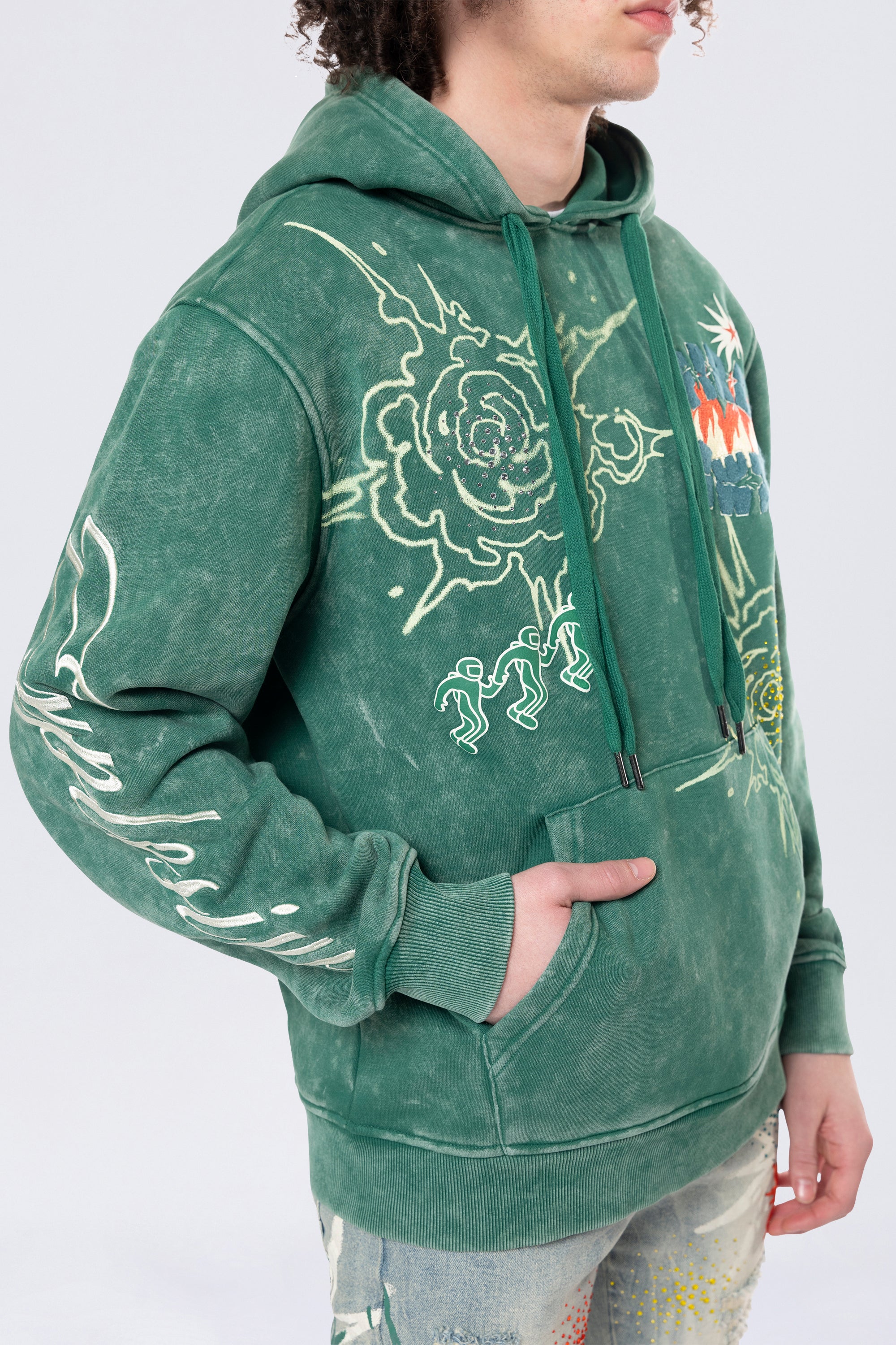 Rhinestone Dystopia Hoodie - Celtic Green