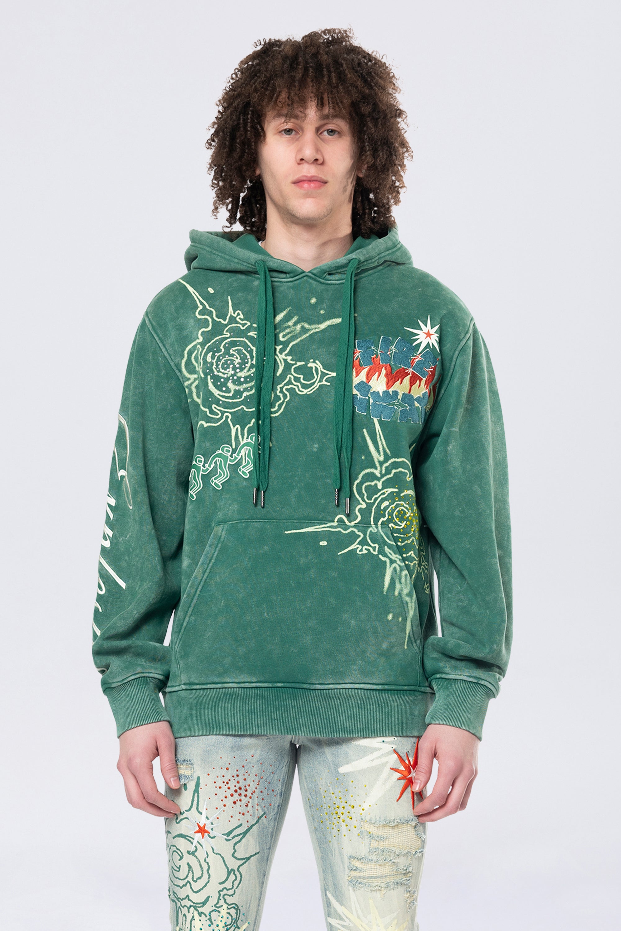 Rhinestone Dystopia Hoodie - Celtic Green