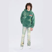 Smoke Rise Rhinestone Dystopia Hoodie - Celtic Green