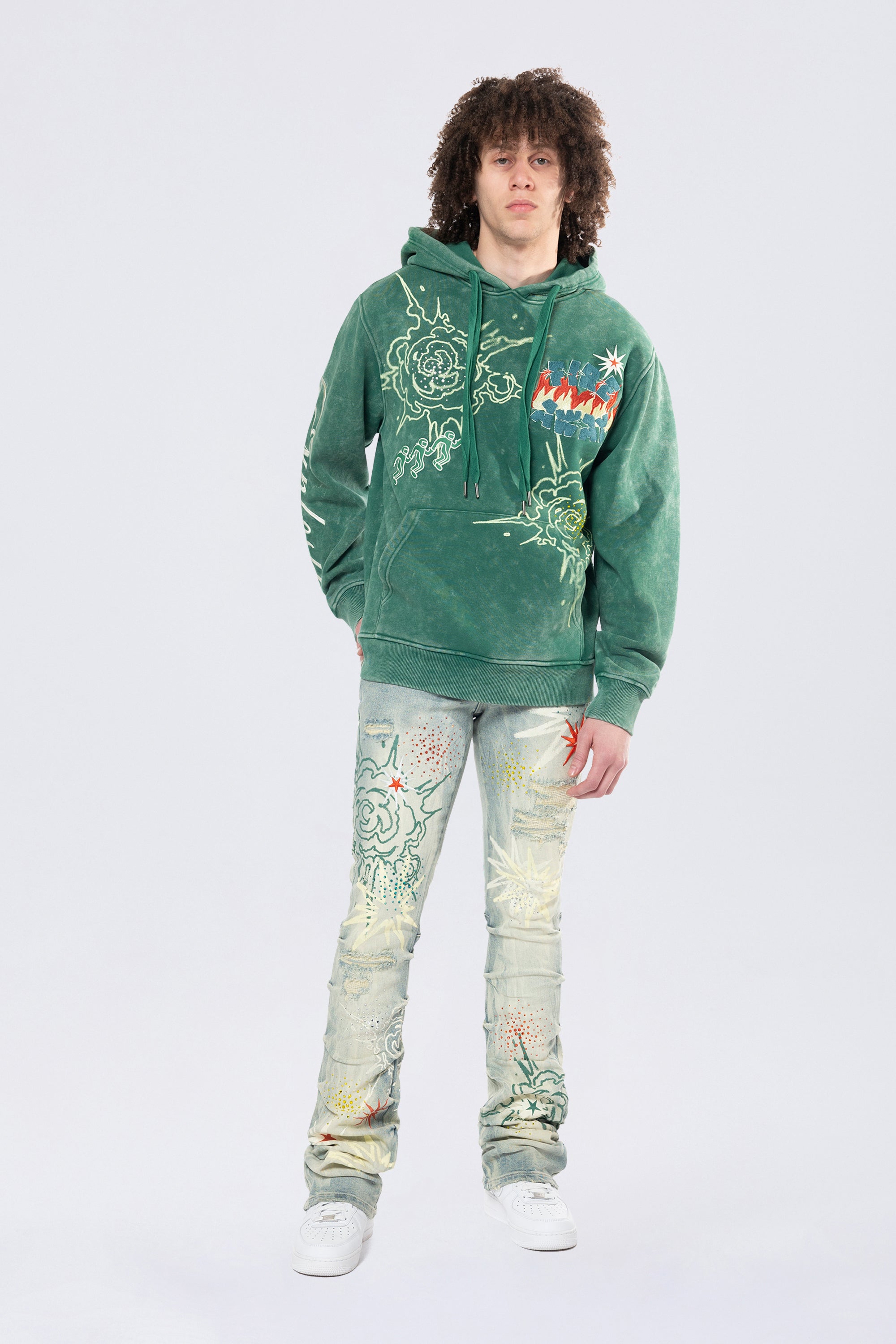 Rhinestone Dystopia Hoodie - Celtic Green